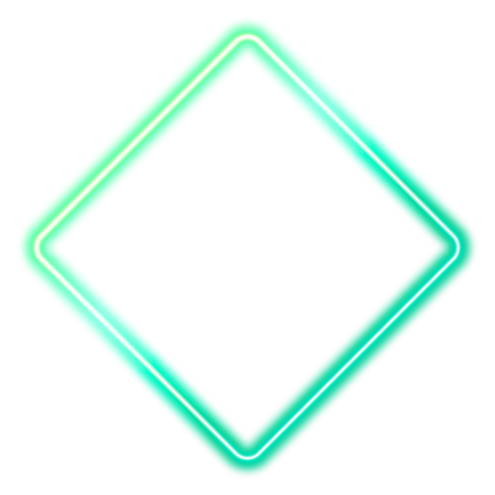 Neon green diamond-shaped sign with the white number 1 on a black background.