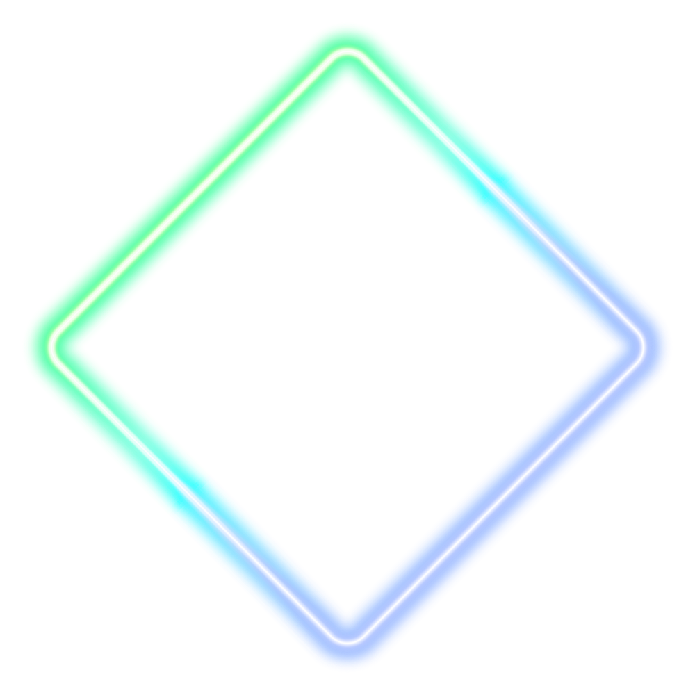 Neon diamond frame with a glowing green-to-blue border and the white number 2 in the center (step 2).
