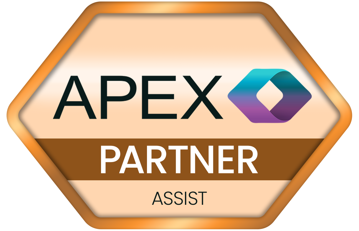 APEX Partner badge with a multicolored hexagon logo and the word PARTNER, plus ASSIST text at the bottom