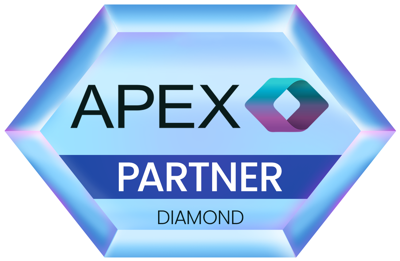 APEX Partner Diamond badge with a blue gradient hexagonal frame indicating diamond partner level