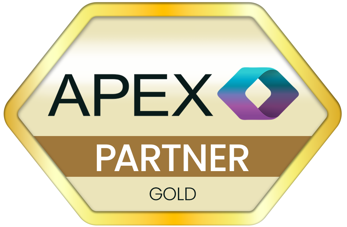 Gold Apex Partner badge with APEX logo on the right